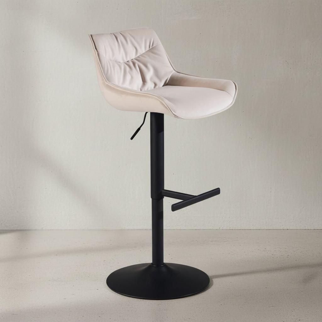 Barhocker Samt Beige Hocker mit Lehne 86 - 106 cm, Küchenhocker Höhenverstellbar Modern 100 kg, Design Barstuhl Tresenhocker mit Metall-Trompeten...