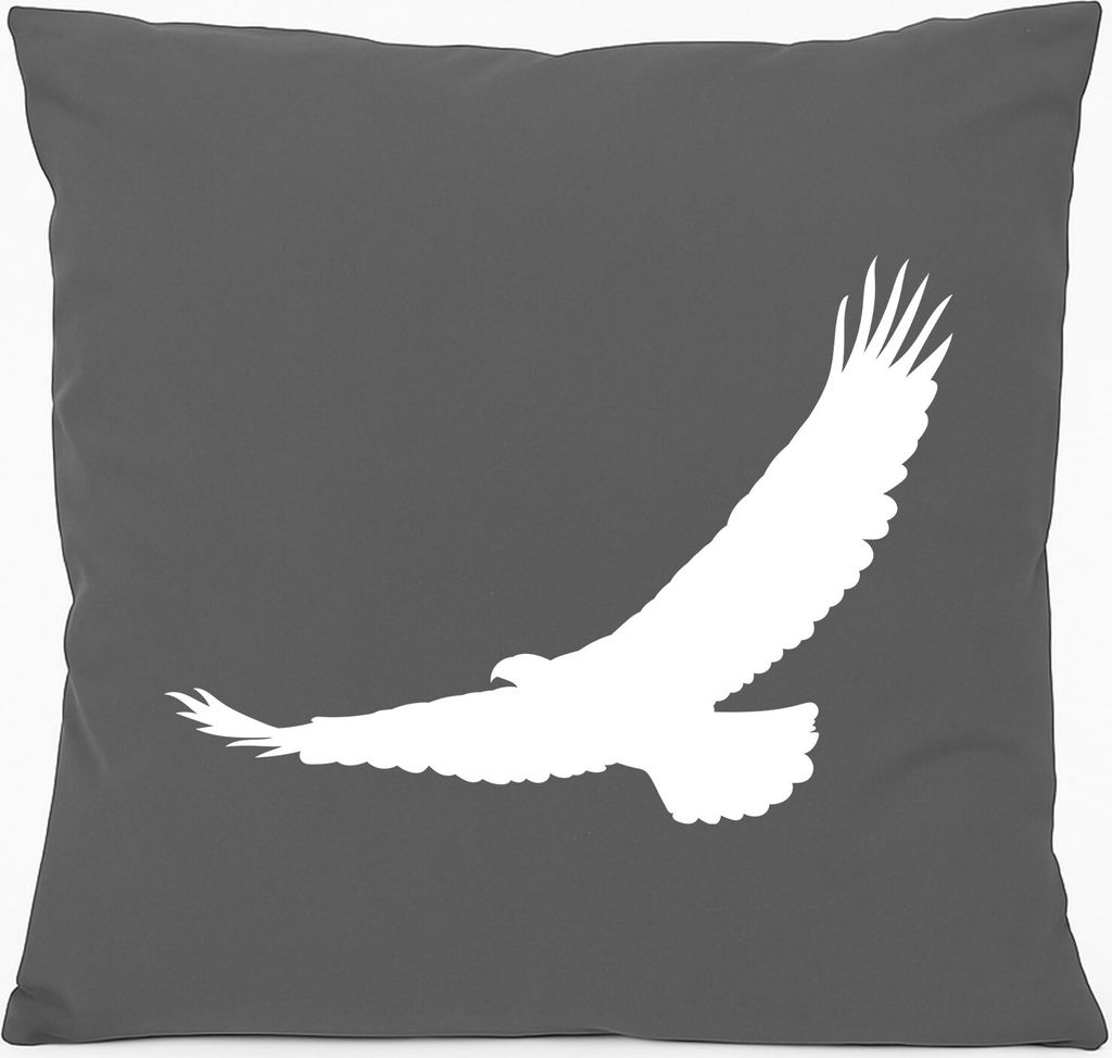 Huuraa Sofakissen Eagle Silhouette Adler Geschenk 40x40cm mit Füllung Steel Grey Baumwolle Eagle Silhouette Mitbringsel