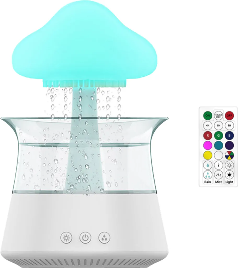 Humidificateur nuage avec son de pluie relaxant et 7 couleurs LED