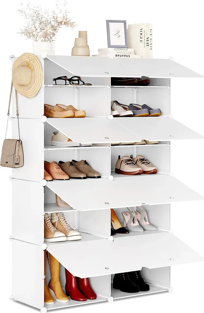 Organizer Scarpe Design Bianco 8 Scomparti - Mobiletto PP/ABS Metallo