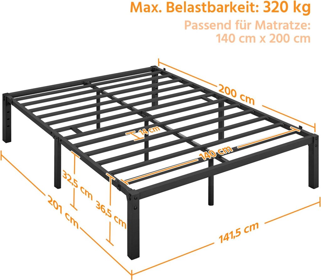 Yaheetech Bettrahmen 36cm H Metallbett mit Lattenrost, Produktbild 3