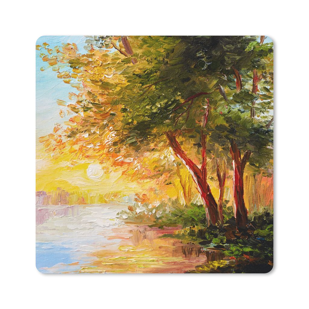 MuchoWow Mauspad Mousepad Natur - Malerei - Baum - Wasser 30x30 cm - Mousepads - Maus Mat - Pad - Mausunterlage - Gaming
