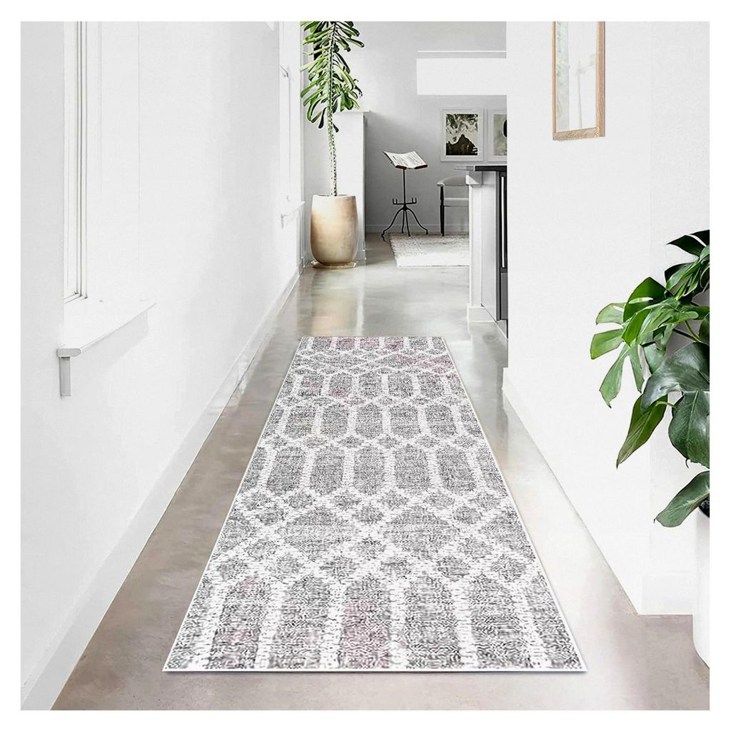 Rutschfester Teppichläufer für Flure, waschbar, weicher Küchenläufer für Schlafzimmer, Flure, Wohnzimmer und Küche, Boho Grau, 80 x 200 cm