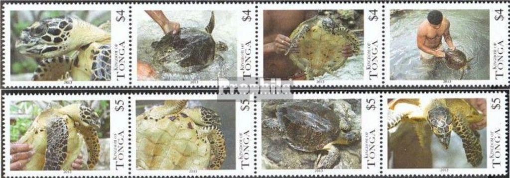 Briefmarken Tonga 2013 Mi 1860-1867 Viererstreifen (kompl.Ausg.) postfrisch Meeresschildkröten