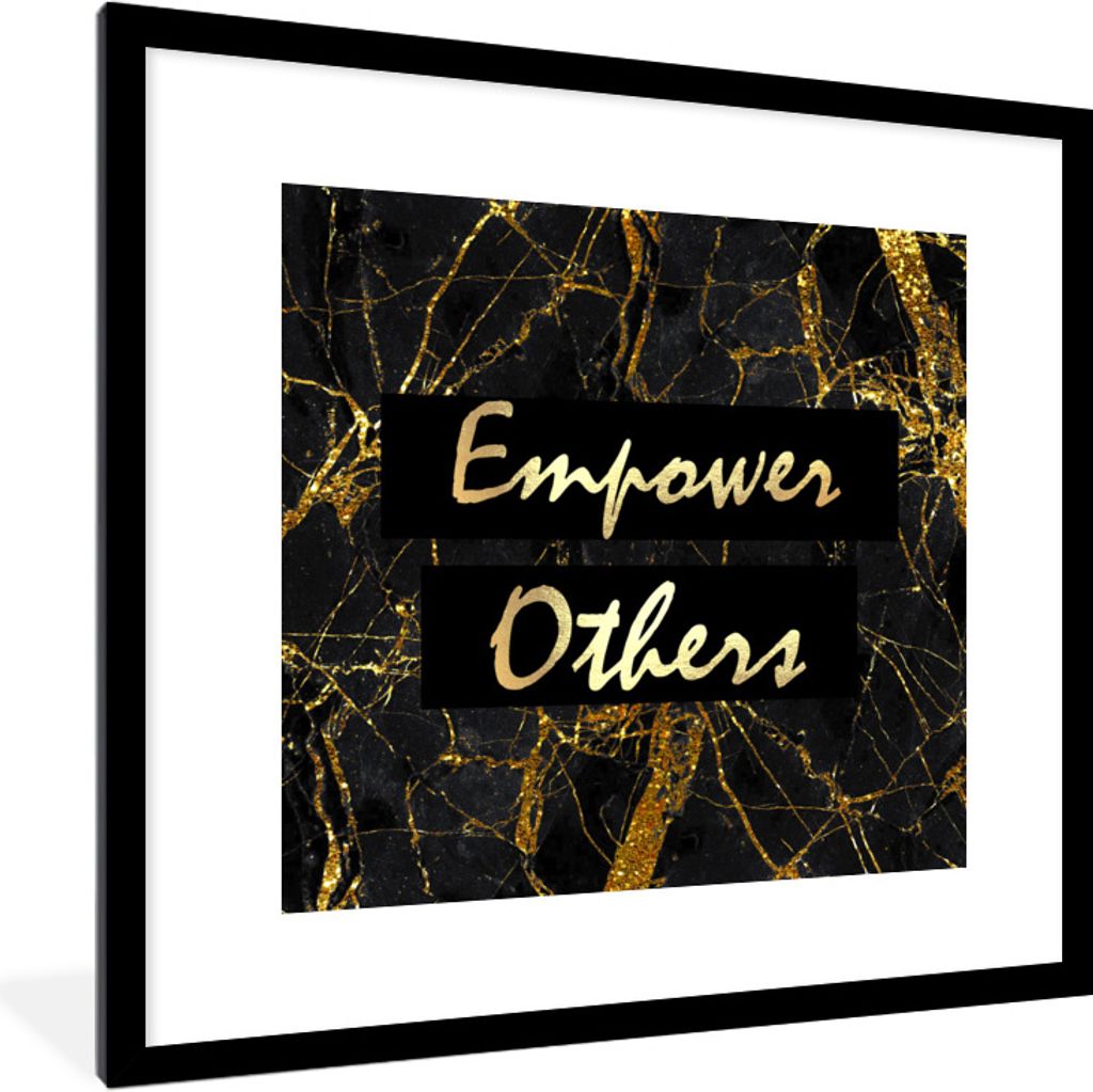 MuchoWow Gerahmtes Poster Zitat - Macht - Gold - Marmor 40x40 cm - Poster mit Schwarzem Bilderrahmen Wandposter Rahmen Foto Bilder - Poster - Pla...