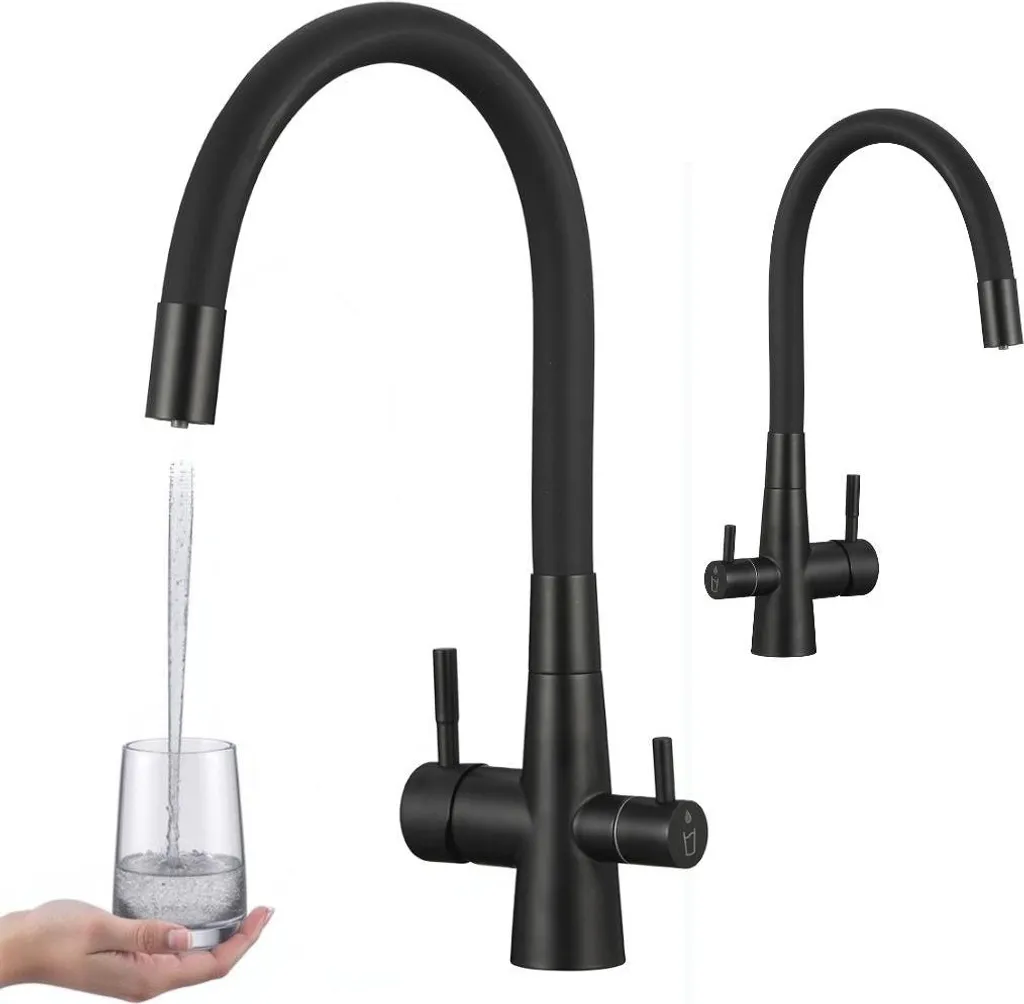 Robinet cuisine noir flexible pour eau filtrée pure et cuisine