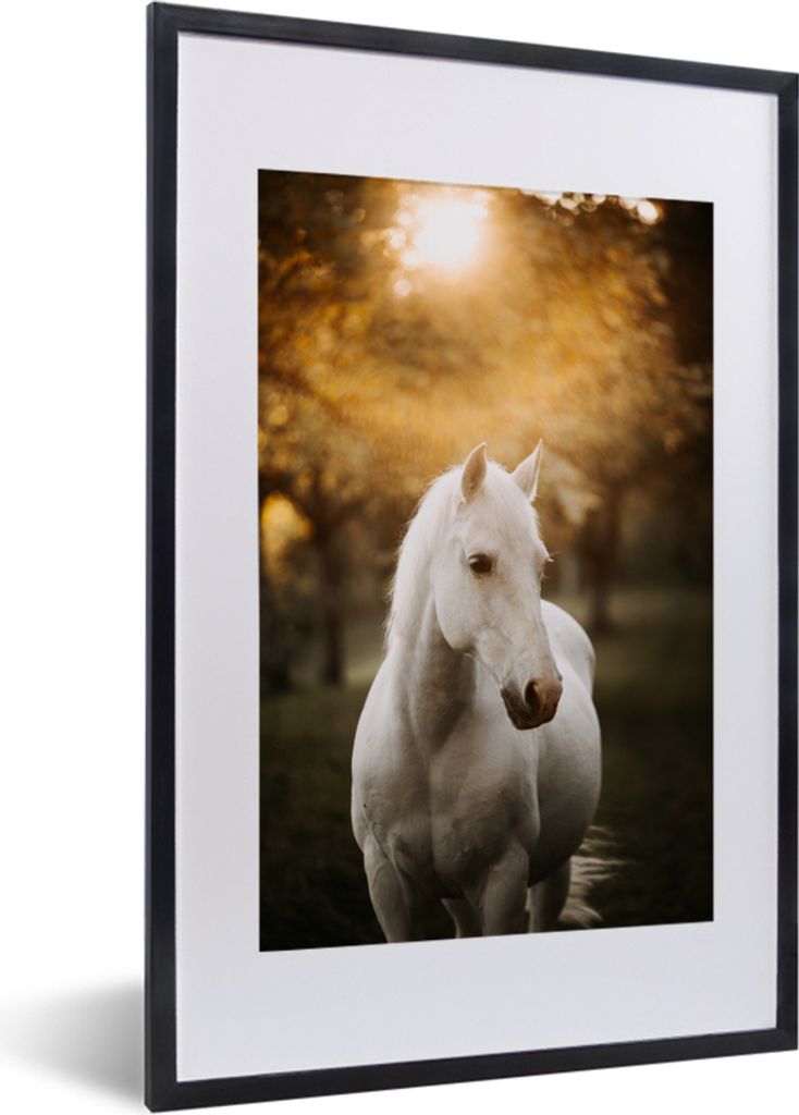 MuchoWow MuchoWow Gerahmtes Poster Pferd - Sonne - Herbst - Tiere - Natur 40x60 cm - Poster mit zchwarzem Bilderrahmen - Poster in Rahmen