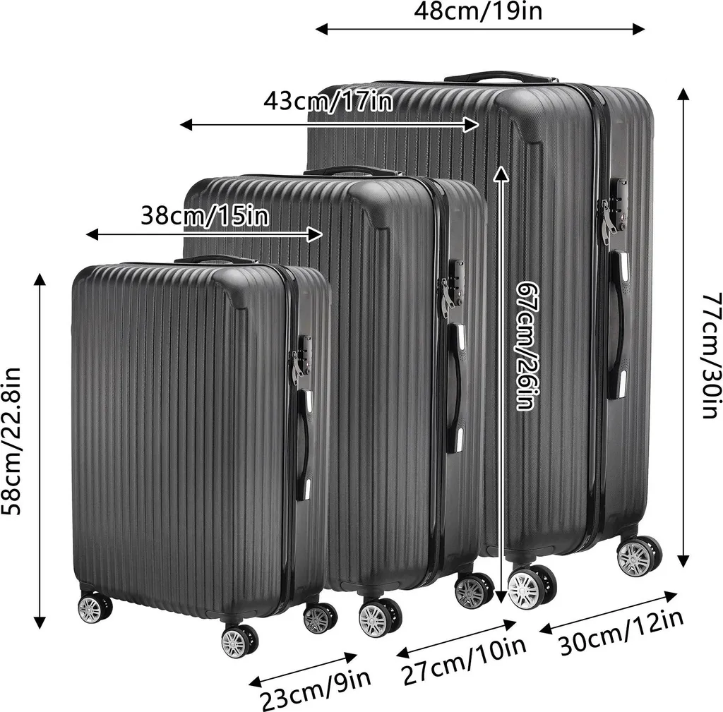 Set de valises rigides ADUP-040 de voyage avec 4 roulettes et code TSA