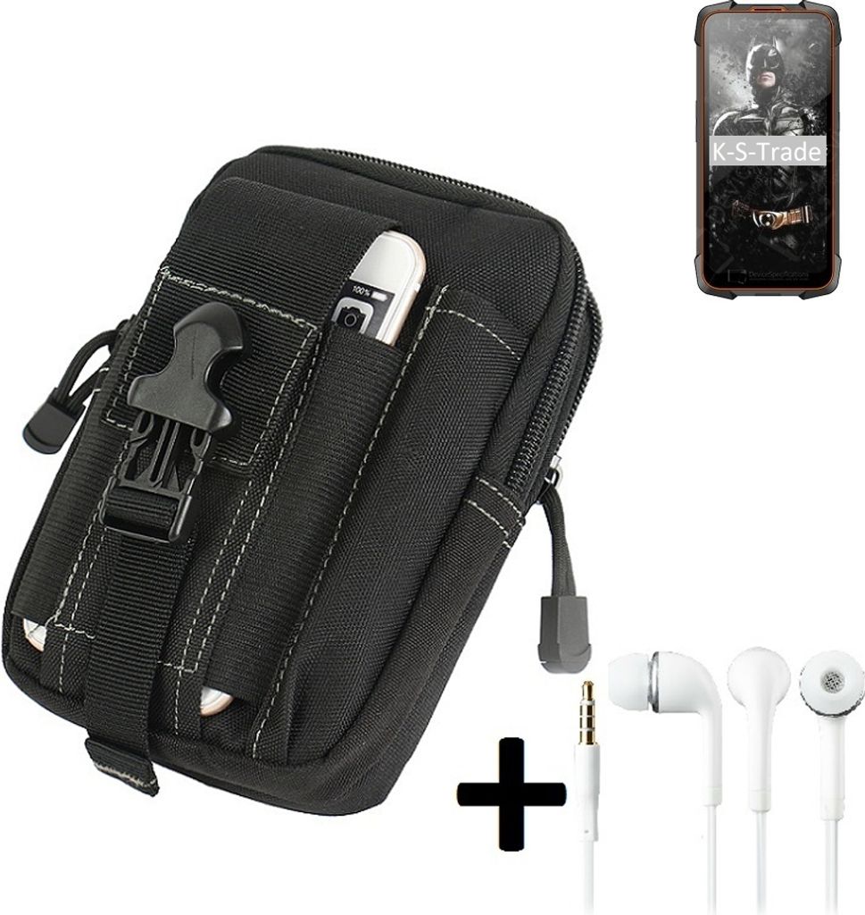 K-S-Trade Gürteltache + Kopfhörer kompatibel mit Cubot KingKong 5 Pro Gürtel Tasche Holster Schutz Hülle Handy Hülle schwarz inkl. Extrafächer