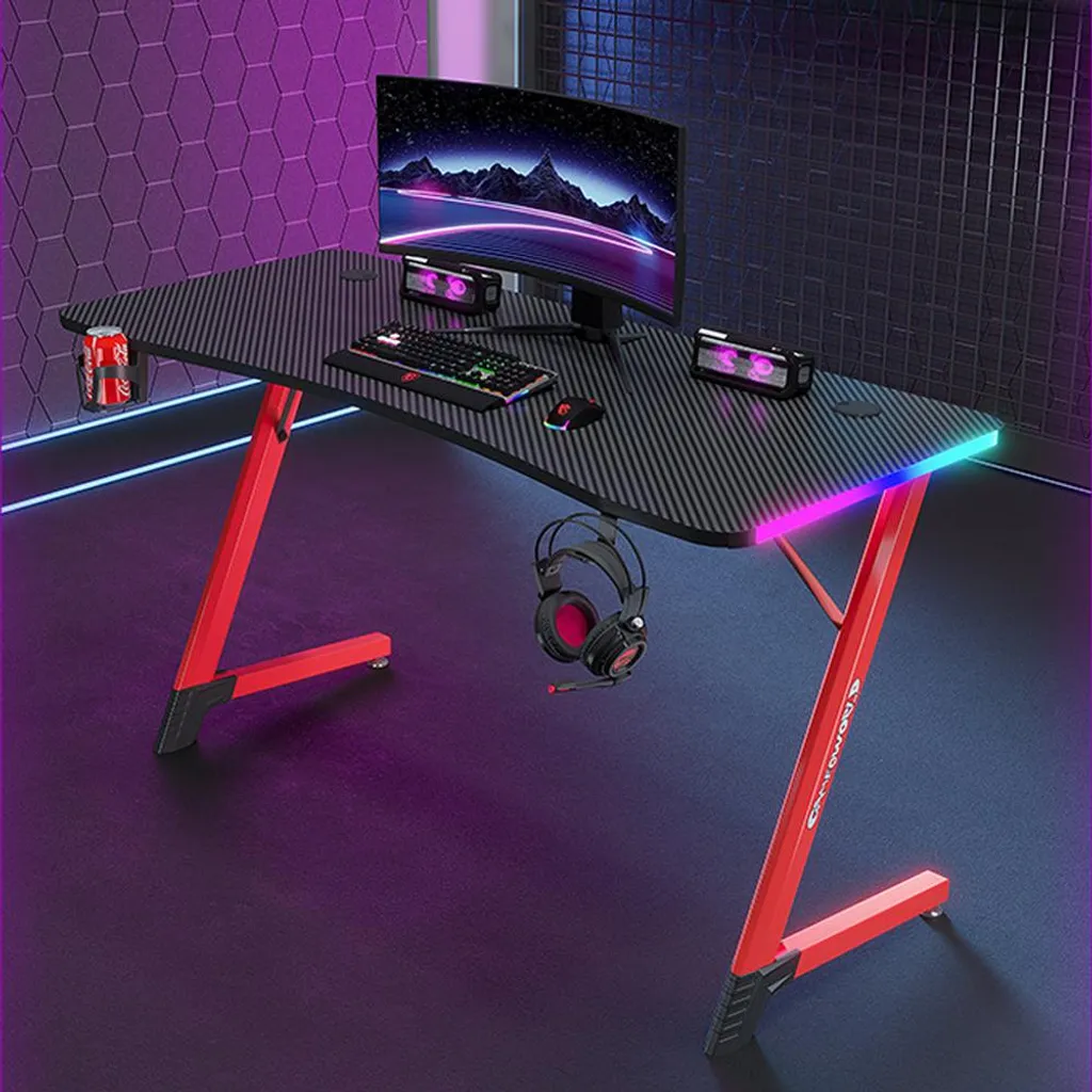 Table Gamer pour Setup PC Bureau de Travail Multimédia RGB 120x60cm
