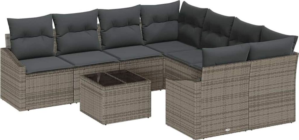 "WINTER SALE" Sofa Set mit Kissen mit Kissen 9 pcs Grau Poly Rattan - 55x55x37cm - Gartensofas NeuMöbel628514