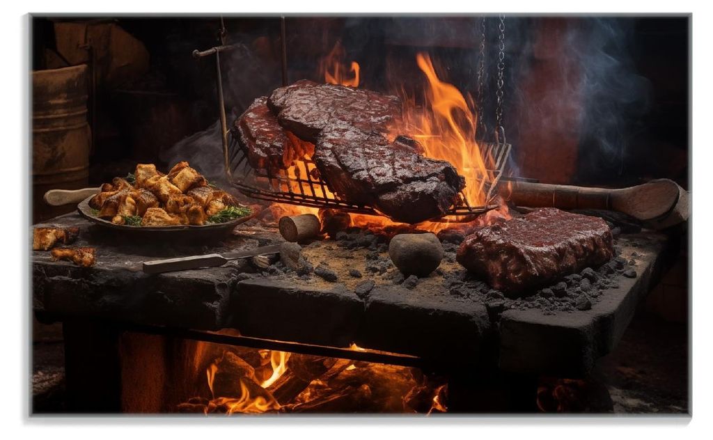 Wallario Frühstücksbrettchen aus Glas, je 14 x 23 cm, mit rutschfesten Füßen, Motiv Urige Grillkunst: Steakschmiede
