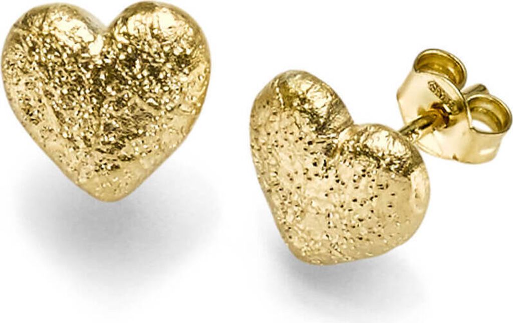 Paar Ohrringe Ohrstecker 9x9mm Herzen aus 585 Gold Gelbgold strukturiert
