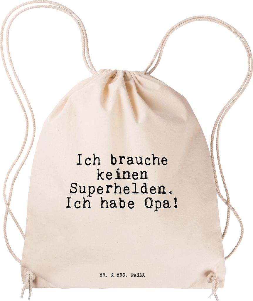 Mr. & Mrs. Panda Turnbeutel Ich brauche keinen Superhelden.... - Transparent - Geschenk, sporttasche klein, wander rucksack, Opi, Dankeschön, Spor...