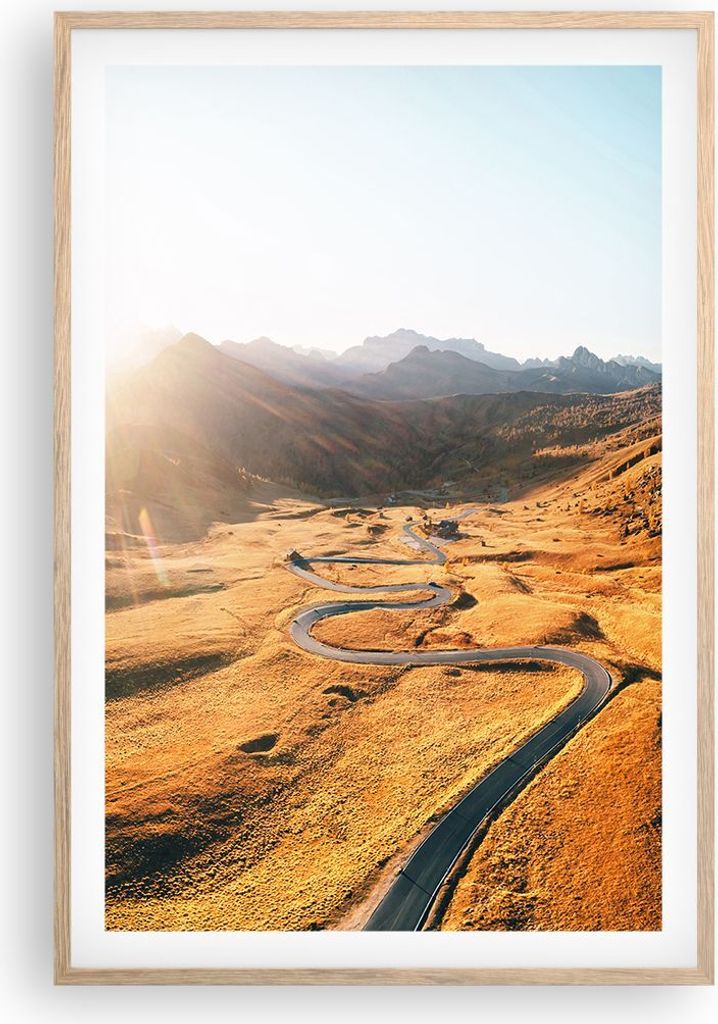 Gerahmtes Poster - Rahmen in heller Eiche - Sonne Berge Weg - 61x91,5 cm - Wand Bild - Wanddeko - Wandbilder - Kunstposter - Wandposter - Bilderrah...