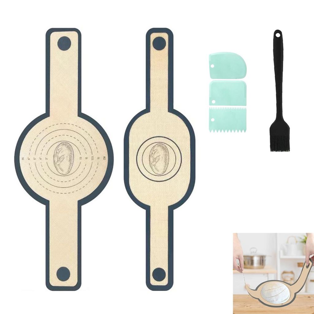 2er-Set Silikon-Backmatten für runde und ovale Dutch Oven, mit langem Griff, Silikon-Backring, inklusive Teigschaber und Backpinsel, wiederverwendbar