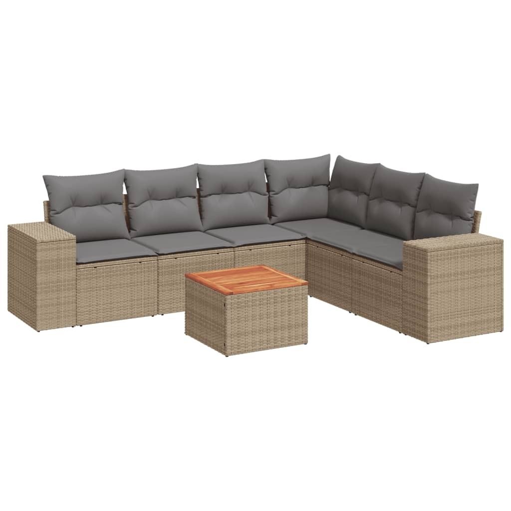 (Robust Möbel) 7-tlg. Garten-Lounge-Set - elegantes Design - Sitzgruppe/Gartengarnitur - mit Kissen Beige Poly Rattan - Terassenmöbel DEMöbe...