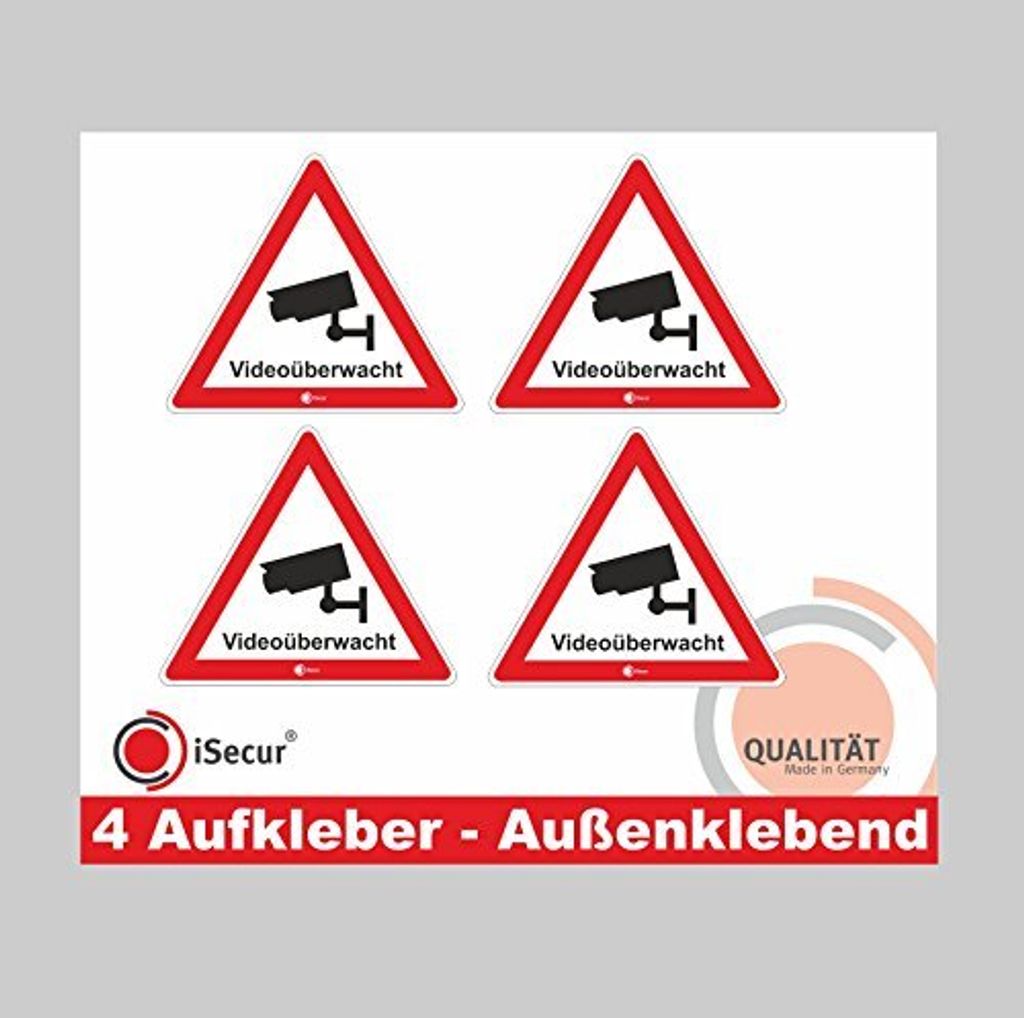 4er Set Aufkleber Videoüberwacht I hin_122 I 5 cm I für Fenster Türen I Warnung Achtung Dieses Objekt wird per Video überwacht I Videoüberwachung
