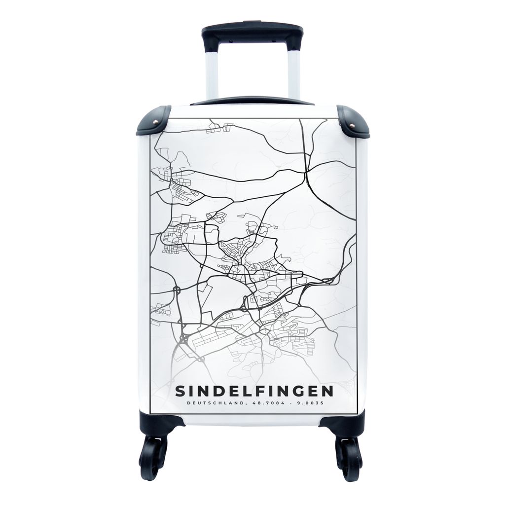 MuchoWow Koffer Handgepäck Trolley Rollkoffer Kleine Reisekoffer mit 4 Rollen - Karte - Sindelfingen - Karte - Stadtplan - Cabin Size < 55x40x23...