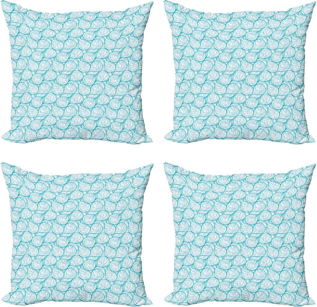 ABAKUHAUS Abstrakt Kissenbezug Set (4 Stück), Geometrische Muster-Strudel, Moderner Doppelseitiger Digitaldruck, 50 cm x 50 cm, Sea-Blau und Weiß
