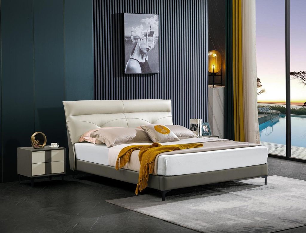 Schlafzimmer Lederbett Komplettes Bett Nachttischen 3 tlg. Garnitur Hotel Sets