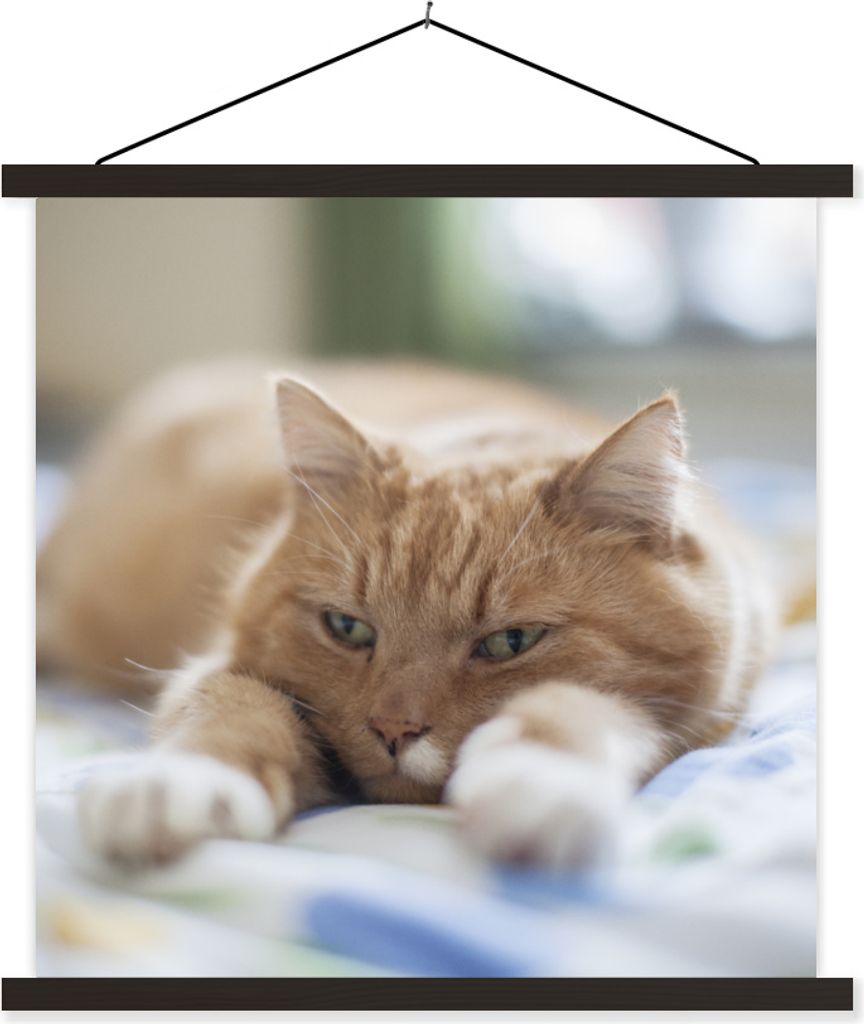 MuchoWow Textilposter Katze - Bett - Tagesdecke - Mädchen - Kinder - Kinder - Kind 40x40 cm mit schwarzem Rahmen - Fotos