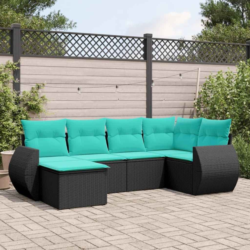 Maison Exclusive - 6-teiliges Gartensofa-Set mit Kissen, schwarzes Polyrattan