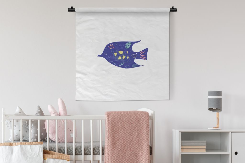 MuchoWow® Wandteppich Wandbehang Fisch - Lila - Pastell Produktbild 