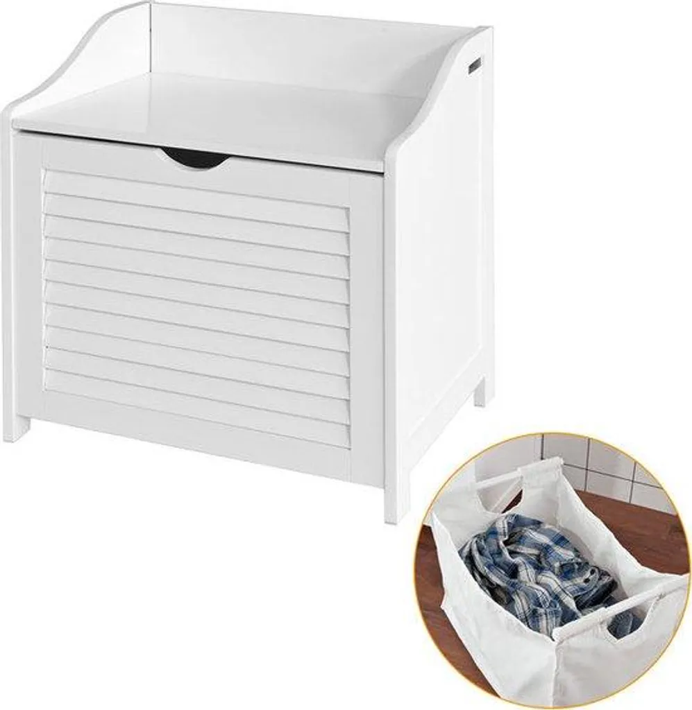 Panier à linge blanc en bois MDF - Coffre de rangement chic pour salle de bain