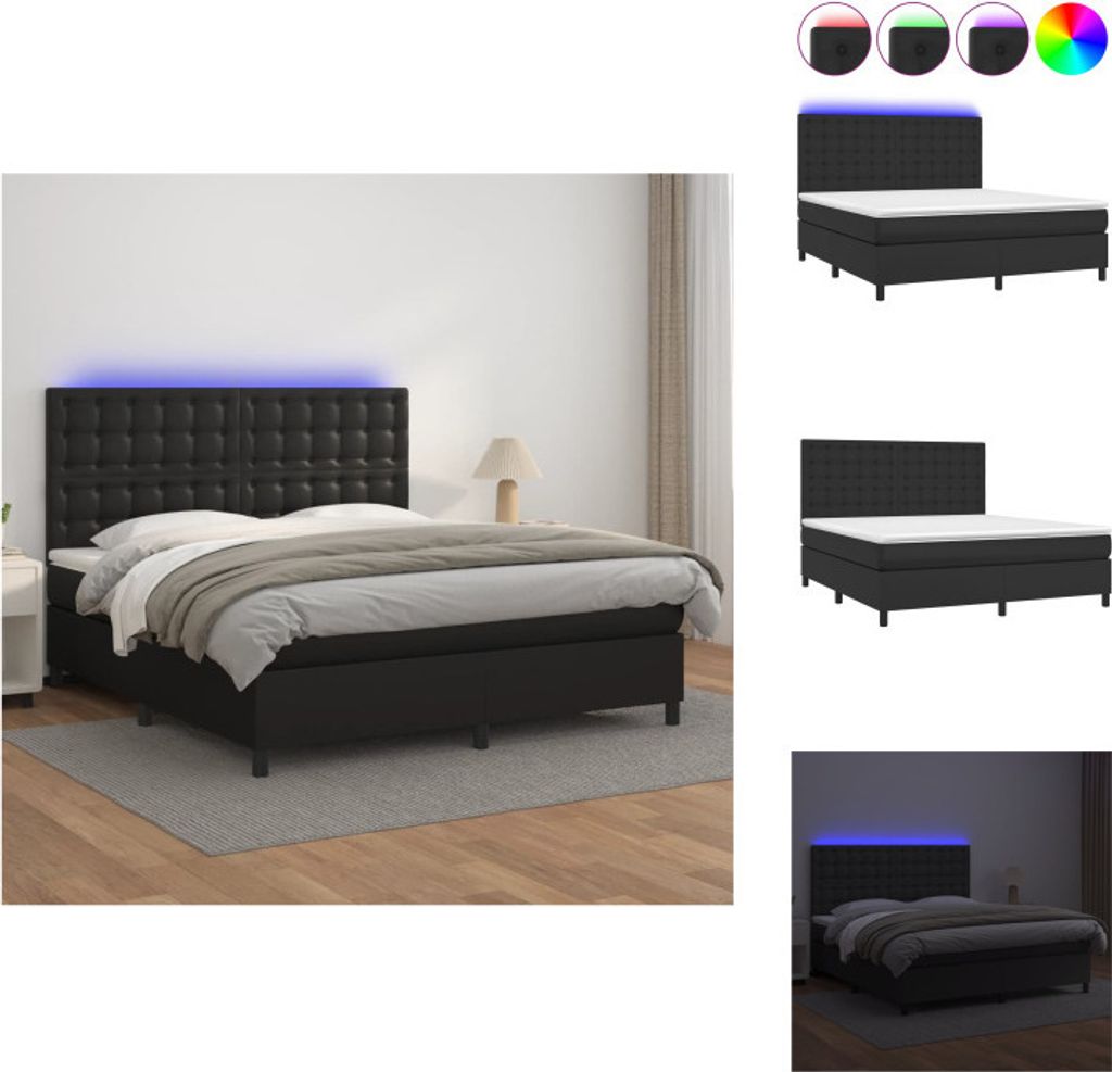 vidaXL Boxspringbett mit Matratze & LED Schwarz 180x200 cm Kunstleder - Betten & Bettgestelle
