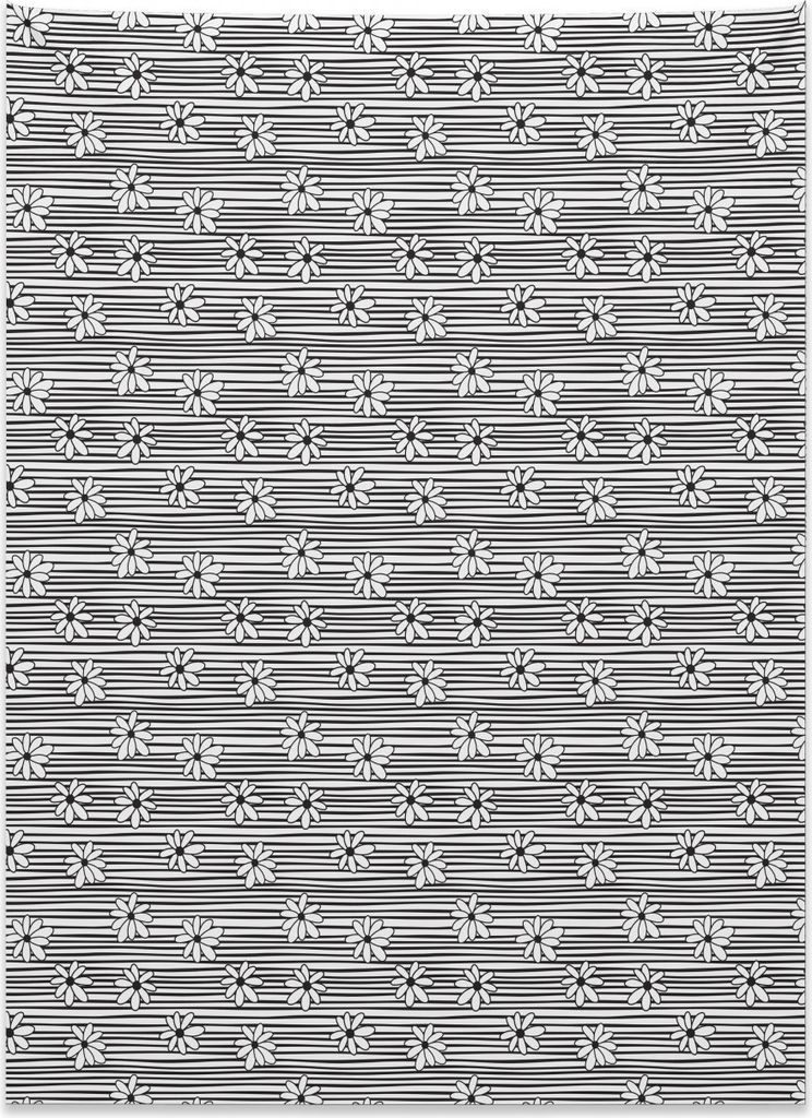 Abakuhaus Schwarz und weiß Wandteppich, Gekritzel-Blumen aus Weiches Mikrofaser Stoff Kein Verblassen Klare Farben Waschbar, 110 x 150 cm, Weiß S...
