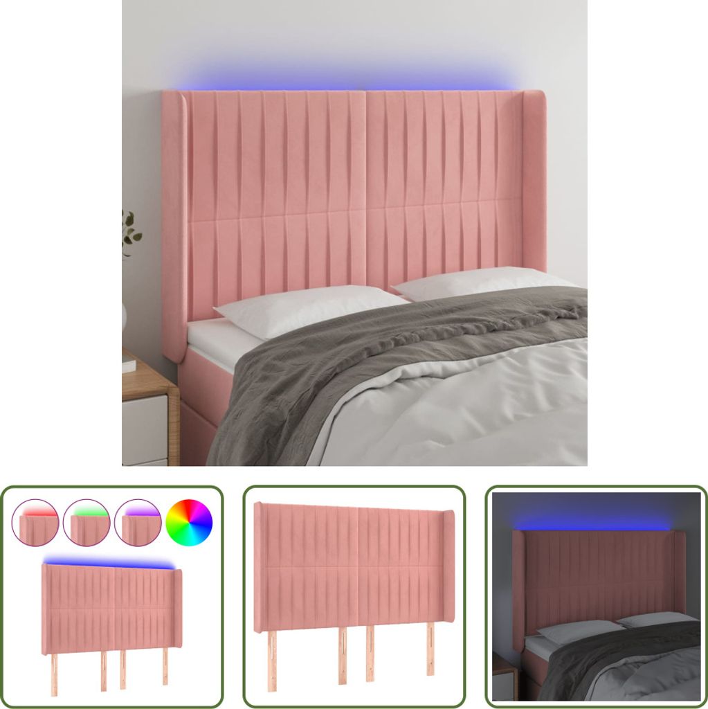 The Living Store LED Kopfteil Rosa 147x16x118/128 cm Samt