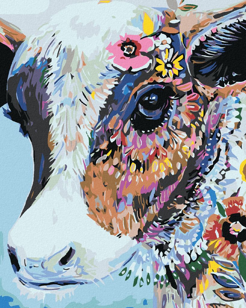 Zuty - Malen nach Zahlen - BLUMIGE KUH, 40x50 cm, mit Keilrahmen (bereits gespannt)