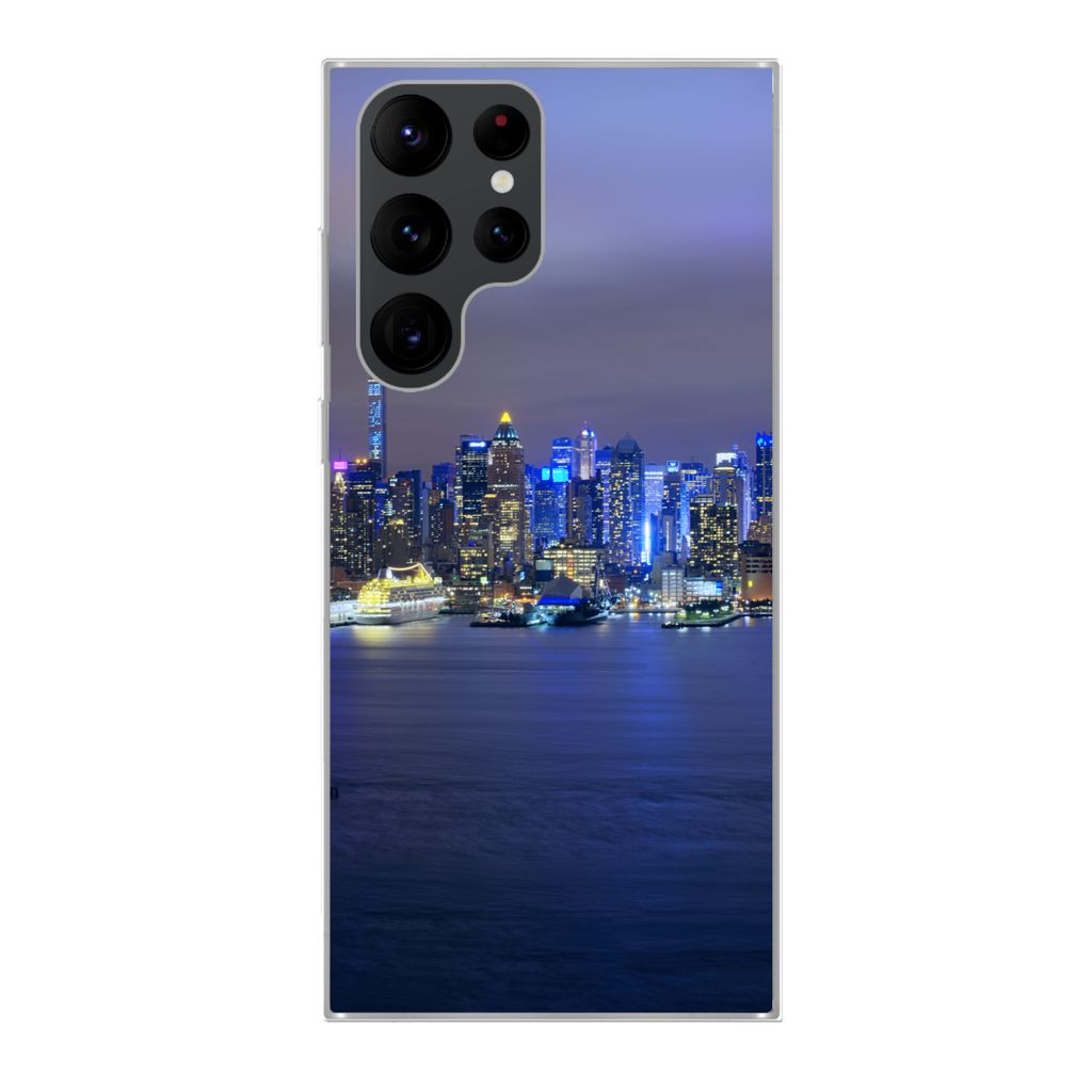 MuchoWow Handyhülle Schutzhülle Hülle für Samsung Galaxy S22 Ultra New York - Skyline - Nacht Silikon Softcase Handy Hülle - Abbildung