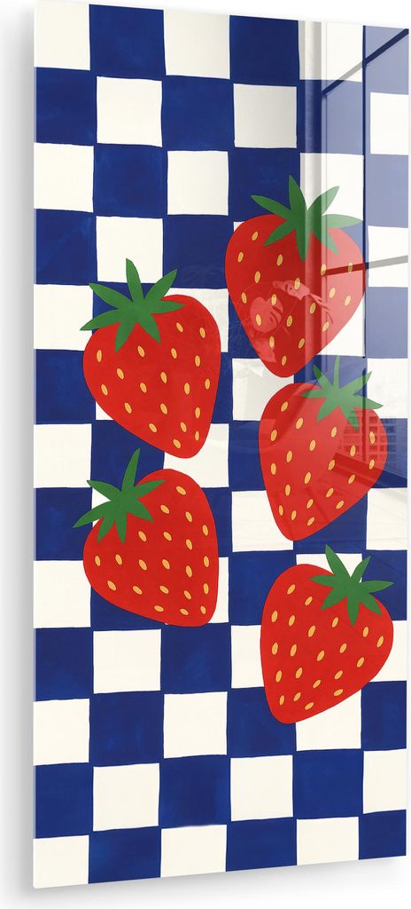 MuchoWow Glasbilder - Bilder auf Wandbild - Foto auf Glas Blockiert - Blau - Erdbeere 40x80 cm Wanddekoration aus Glas - Acrylglasbild - Acrylbilde...