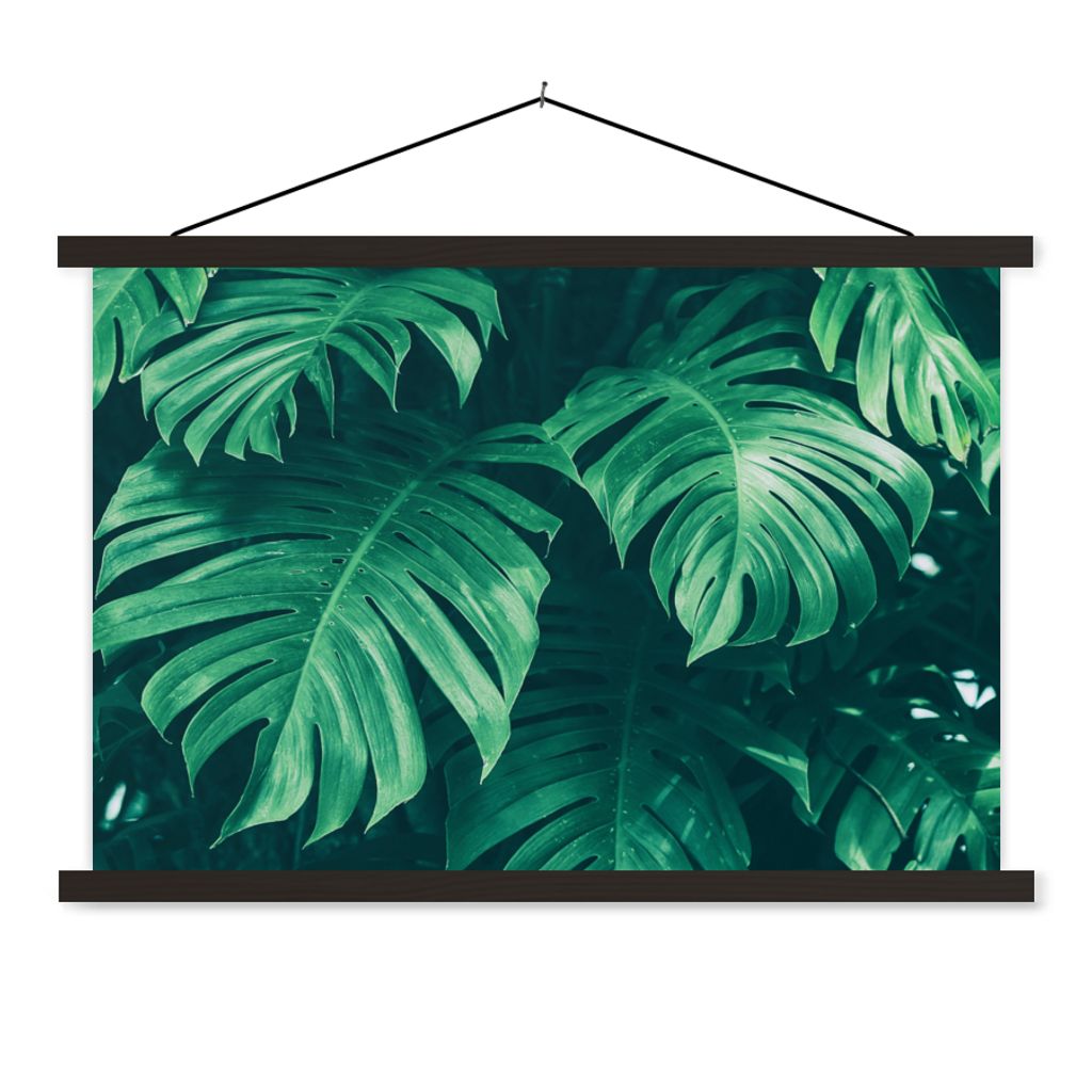 MuchoWow Textilposter Monstera - Blätter - Pflanzen - Dschungel - Natur 120x80 cm mit schwarzem Rahmen - Wanddeko