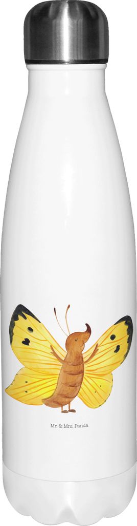 Mr. & Mrs. Panda Trinkflasche Schmetterling Zitronenfalter - Weiß - Geschenk, flasche aus edelstahl, Thermosflasche, Liebe, Lustige Sprüche, Ther...