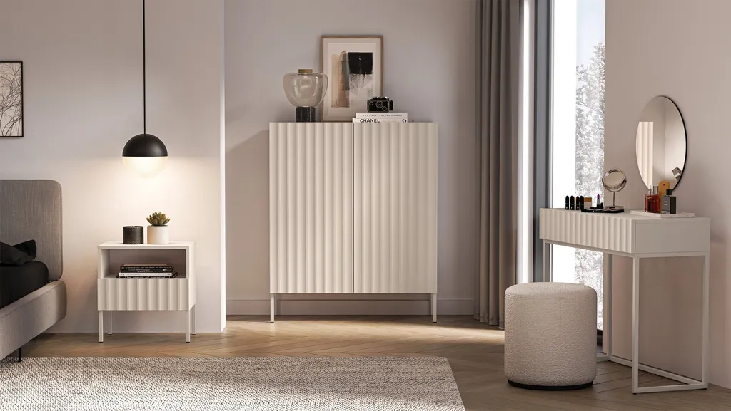 Table de Chevet Design 100 cm Derriva Beige Clair et Façade Striée