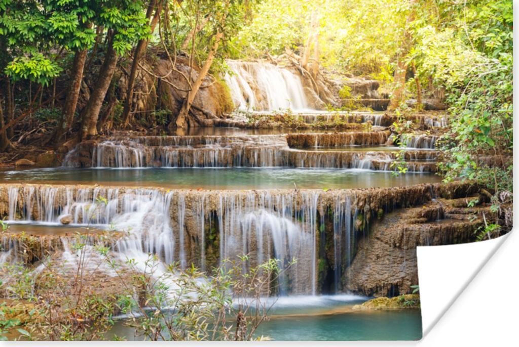 MuchoWow Poster Sonne - Wasserfall - Landschaft 30x20 cm - Plakate - Print