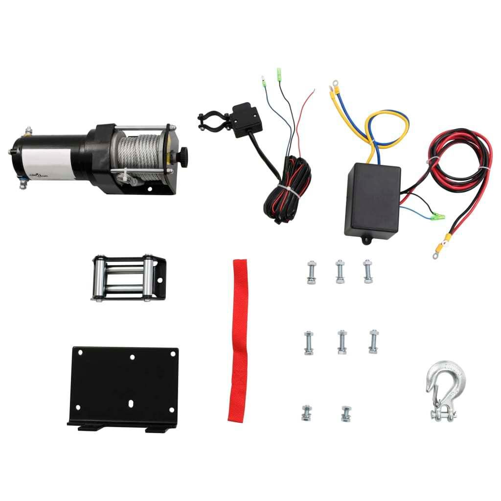 Elektrische Seilwinde + Montageplatte Rollenführung 1360 kg 12V 210230