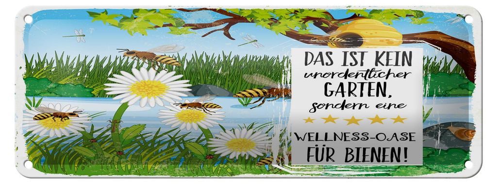 Blechschild Spruch 27x10 cm kein Garten sondern Wellness Oase für Bienen