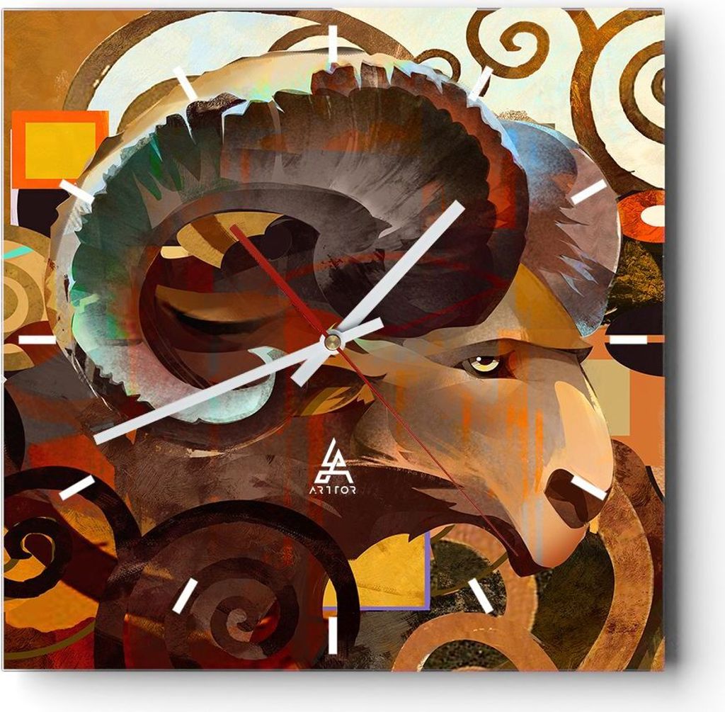 Wanduhr - Quadrat - Glasuhr - Tier Abstraktion - 40x40cm - Schleichendes Uhrwerk - Lautlos - zum Aufhängen bereit - Dekoration Modern - Wanddekora...