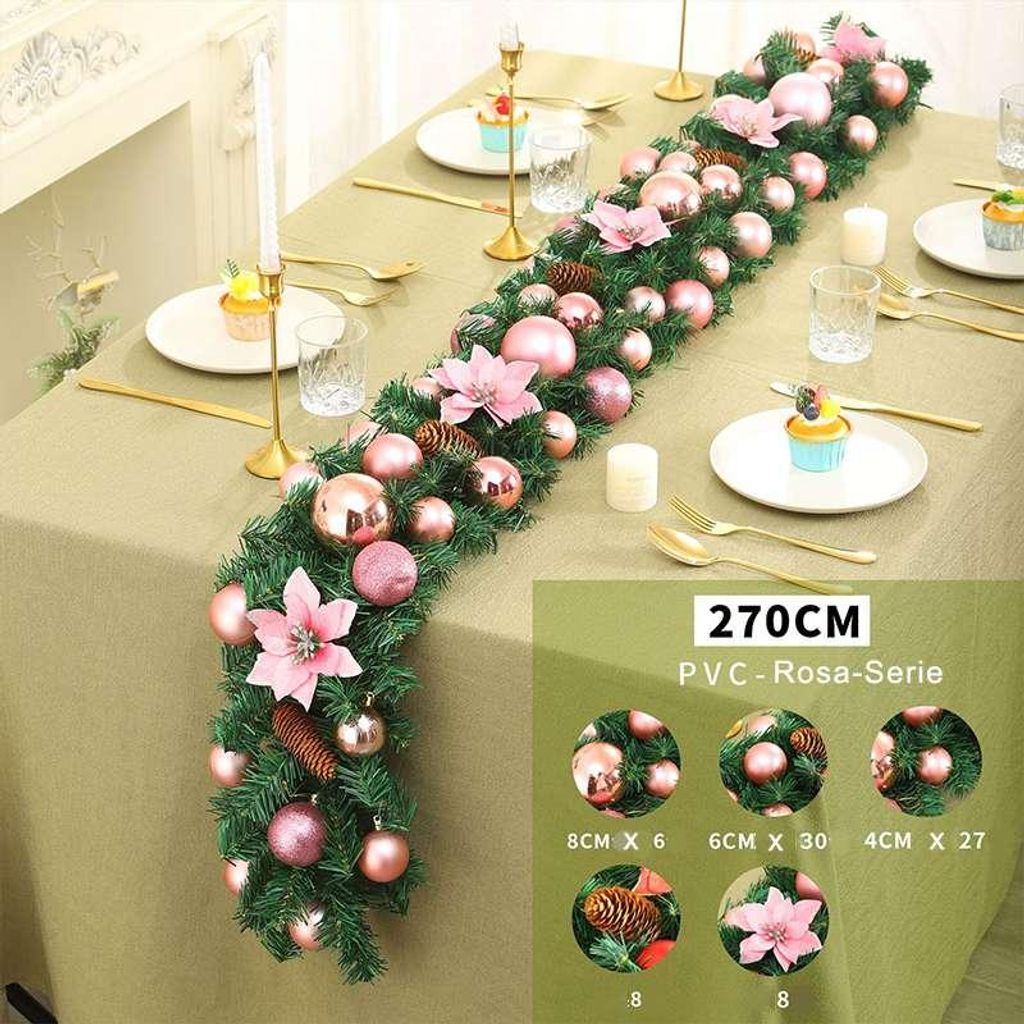 Weihnachtsgirlande 2,7m Künstliche Tannengirlande Deko PVC Für Zuhause & Schaufenster, Rosa-Serie