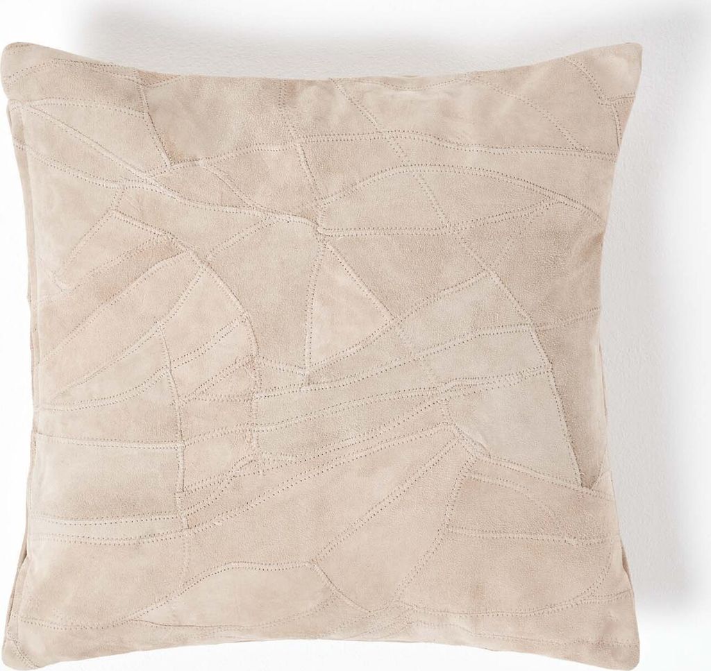 HOMESCAPES Patchwork Leder-Kissen creme-beige, 45x45 cm