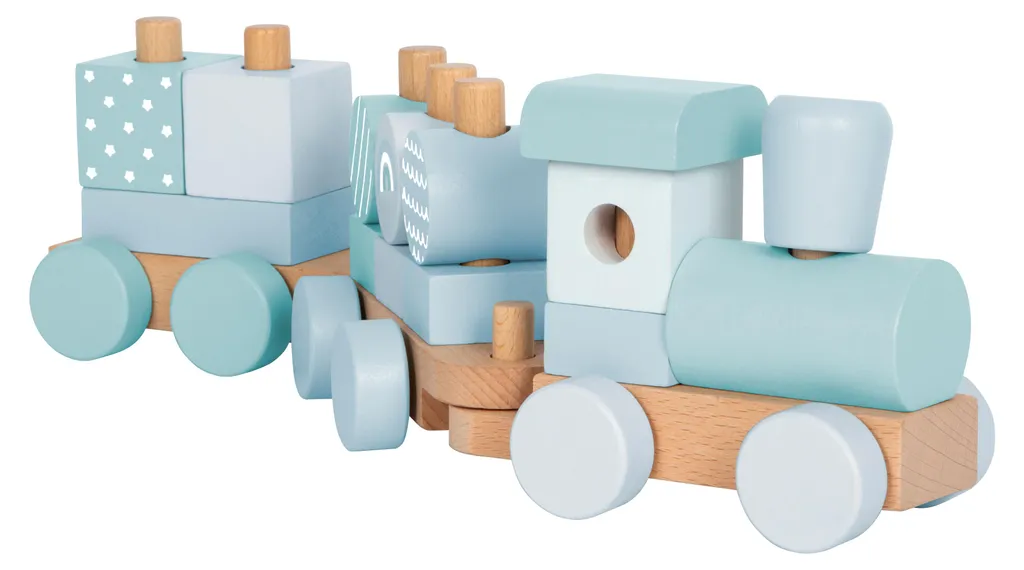 Train en bois bleu Petit Pied - Petit train de bois à tirer et rouler