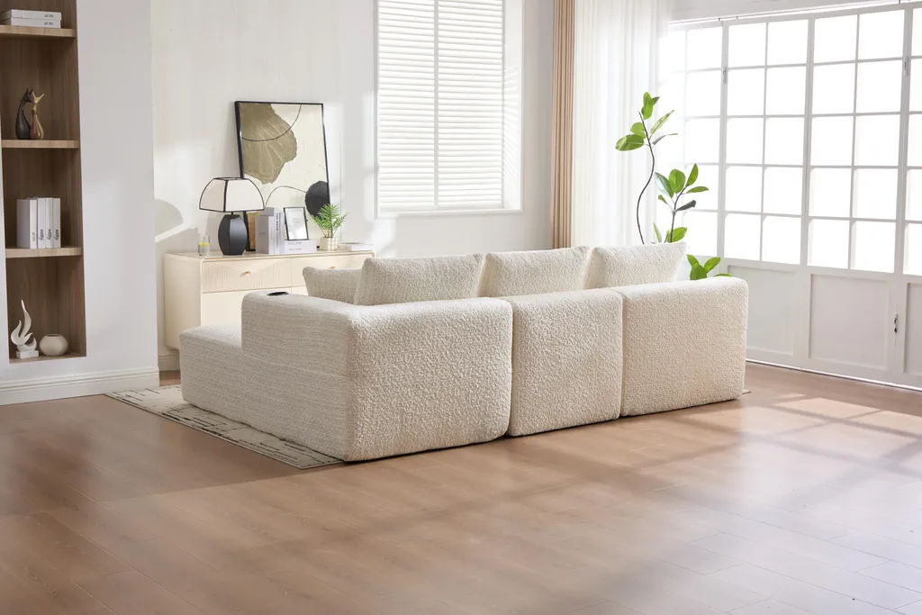 Canapé d'angle modulaire 261x165 cm en chenille beige avec mémoire de forme - 4