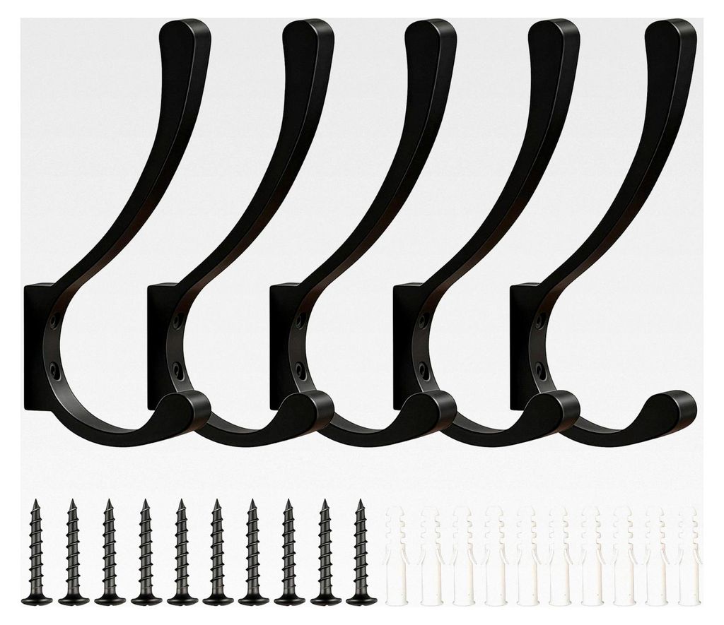 5 Stück große Garderobenhaken, schwarze Kleiderhaken für die Wand, moderne Wandhaken zum Schrauben, Garderobe Haken für Jacken, Mäntel, Handta...