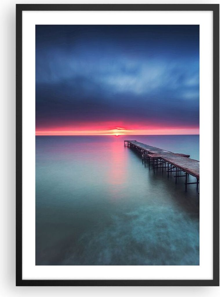 Gerahmtes Poster - Schwarzer Rahmen - Brücke Meer Landschaft - 50x70 cm - Wand Bild - Wanddeko - Wandbilder - Kunstposter - Wandposter - Bilderrah...