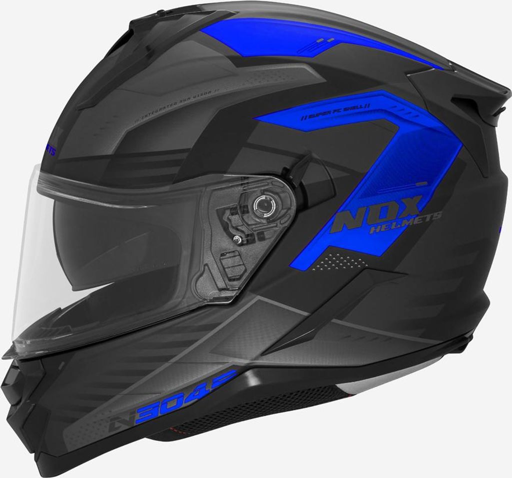 Integralhelm Nox N304S Carver L Schwarz/Blau Matt mit Sonnenvisier