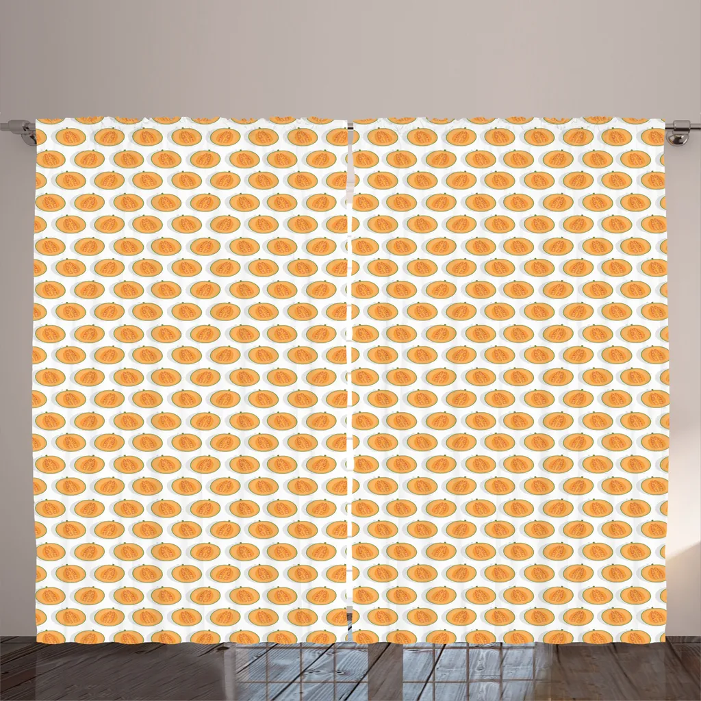 Rideau de Fenêtre 280x225 cm à Crochets Motif Melon Pêche et Blanc